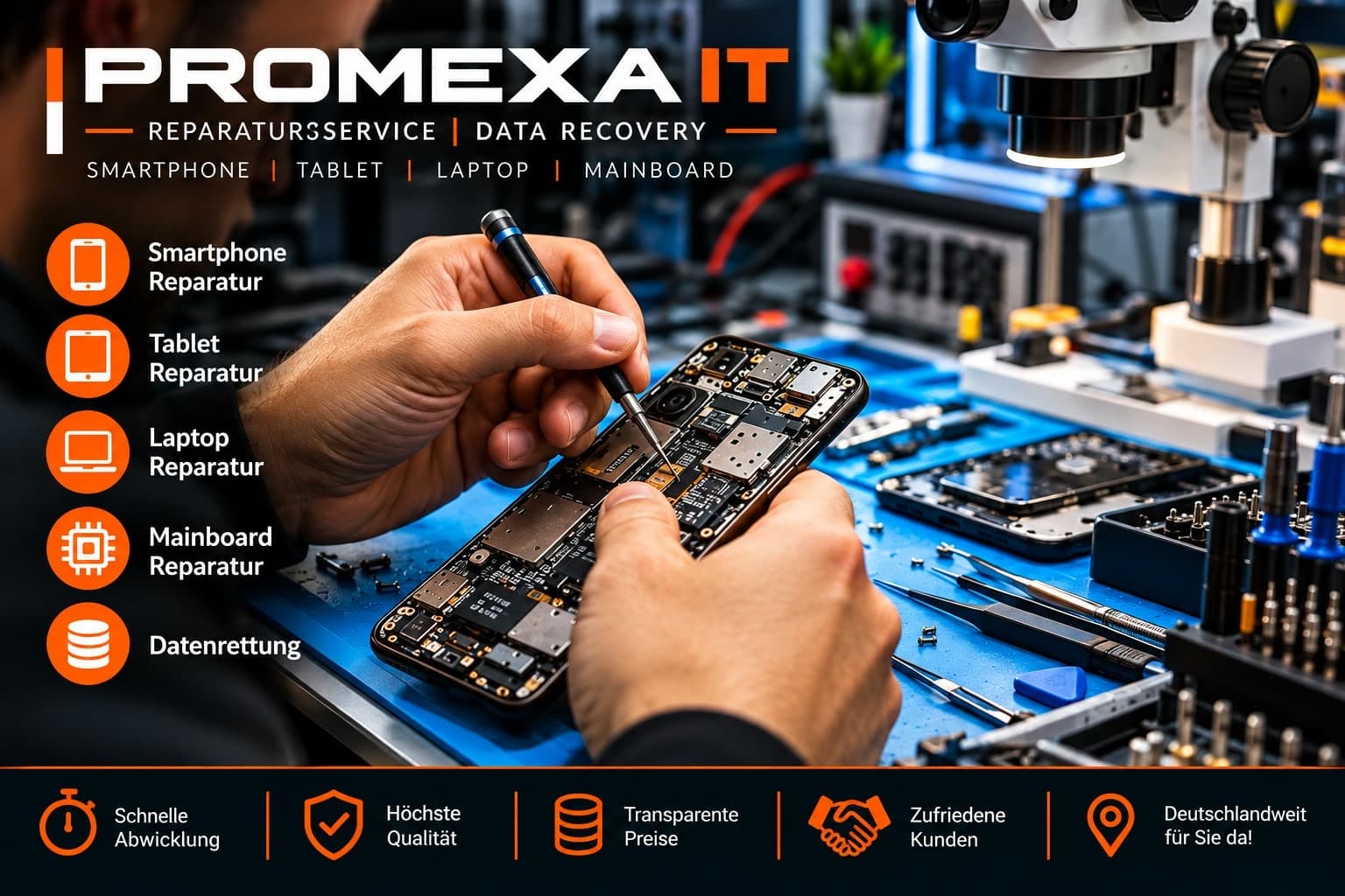Reparatur an einer Smartphone-Platine mit Pinzette